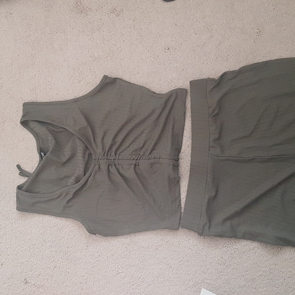 Ripped Drawstring Crop Tank Top & Pants Set